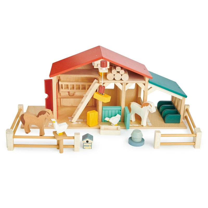 Tender Leaf wooden farm dollhouse barn – pretend play toys