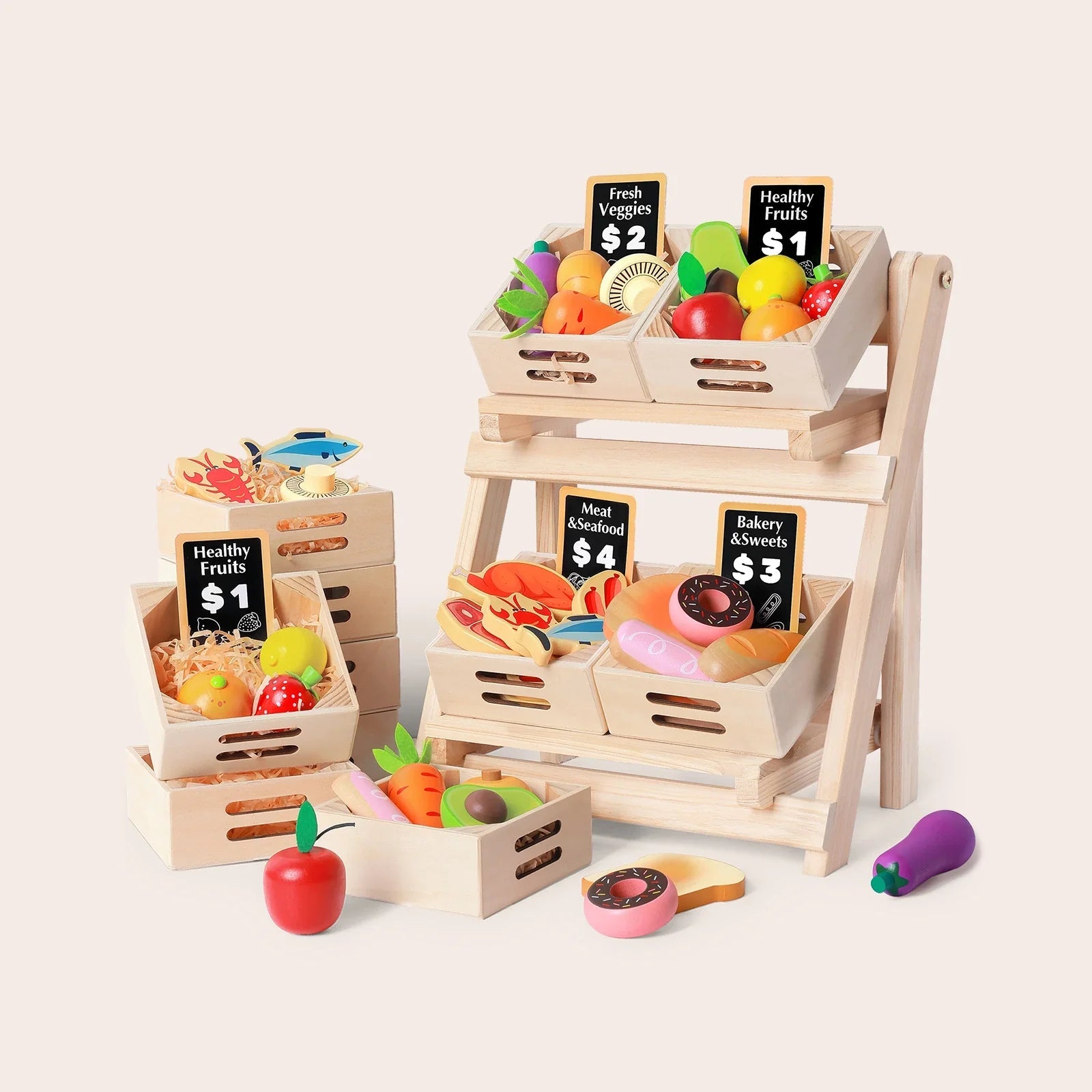 Tiny Land® Wooden Play Food For Kitchen with NO rack - The Nurturing Nook