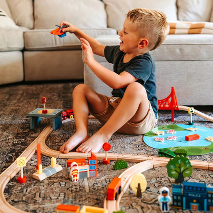 Tiny Land® wooden train sets – 55pcs & 110pcs options - The Nurturing Nook
