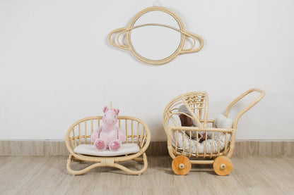 Rattan Doll Stroller – Handmade Boho Doll Pram for Imaginative Play
