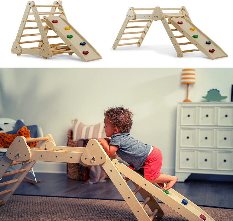 Avenlur Vicus triangle ladder with ramp – indoor wooden climbing set