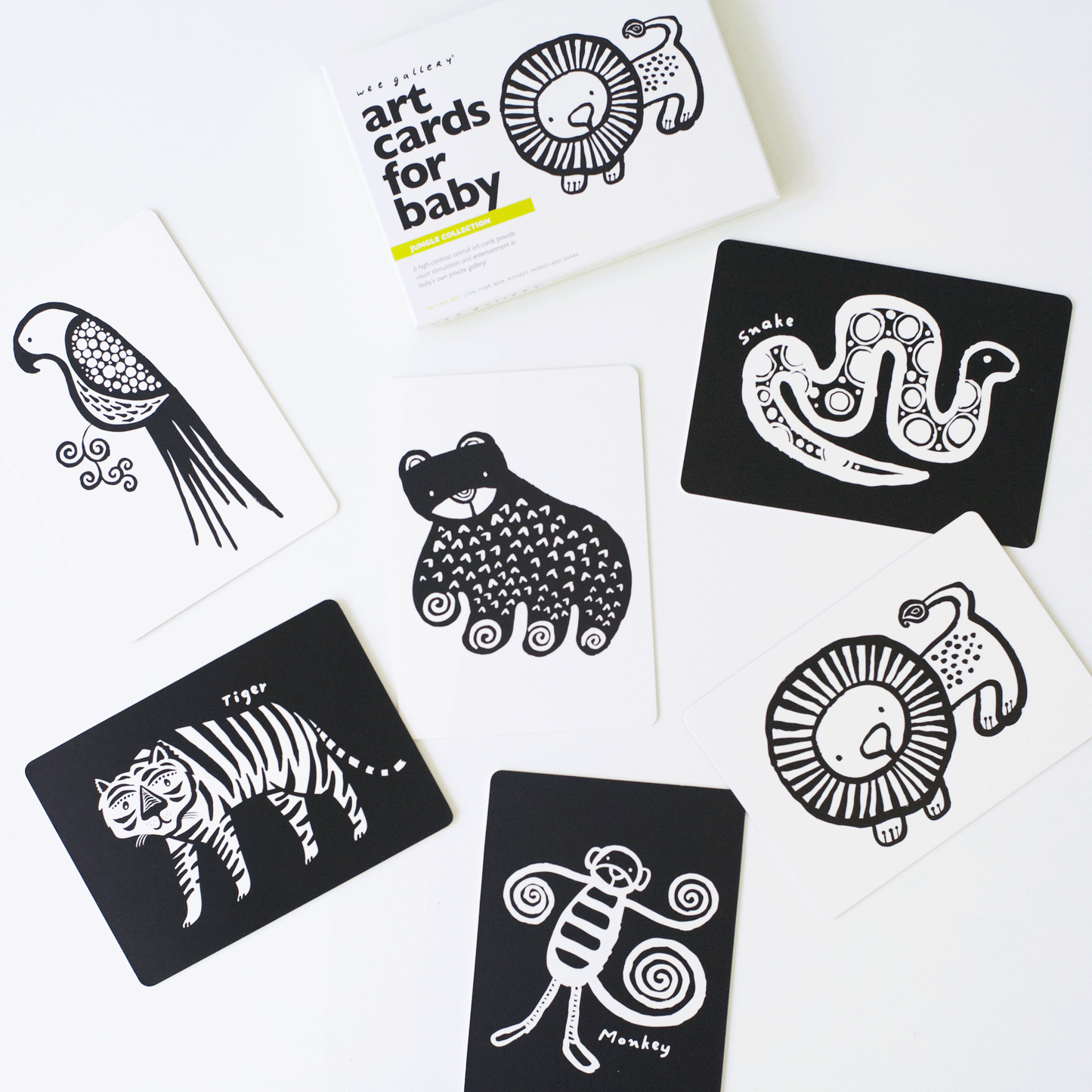 Black and white art cards for baby - jungle collection