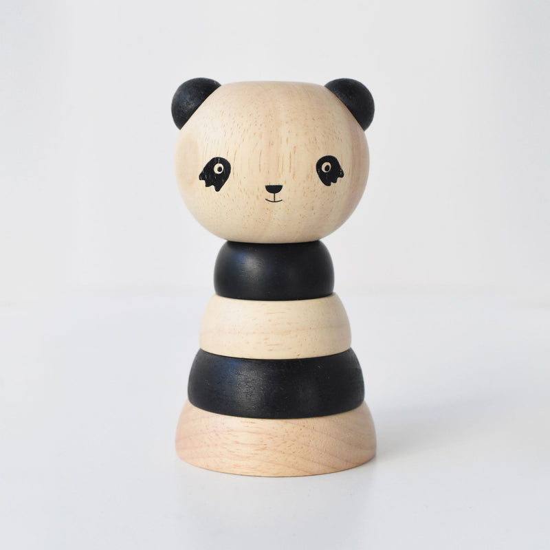 Natural wooden panda ring stacker for creative toddler play