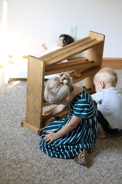 Wooden ball roller racetrack – safe marble - free version, Amish - made - The Nurturing Nook