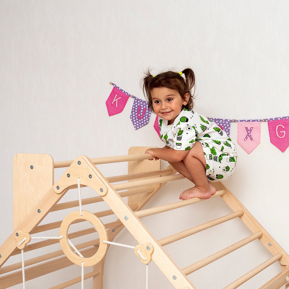 Wooden climbing playhouse – indoor climber & play space - The Nurturing Nook