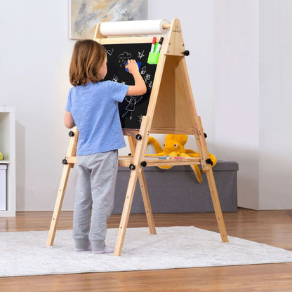 Wooden foldable easel with adjustable height and chalkboard - The Nurturing Nook