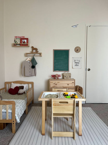 Wooden kids activity table set with chalkboard & storage - The Nurturing Nook