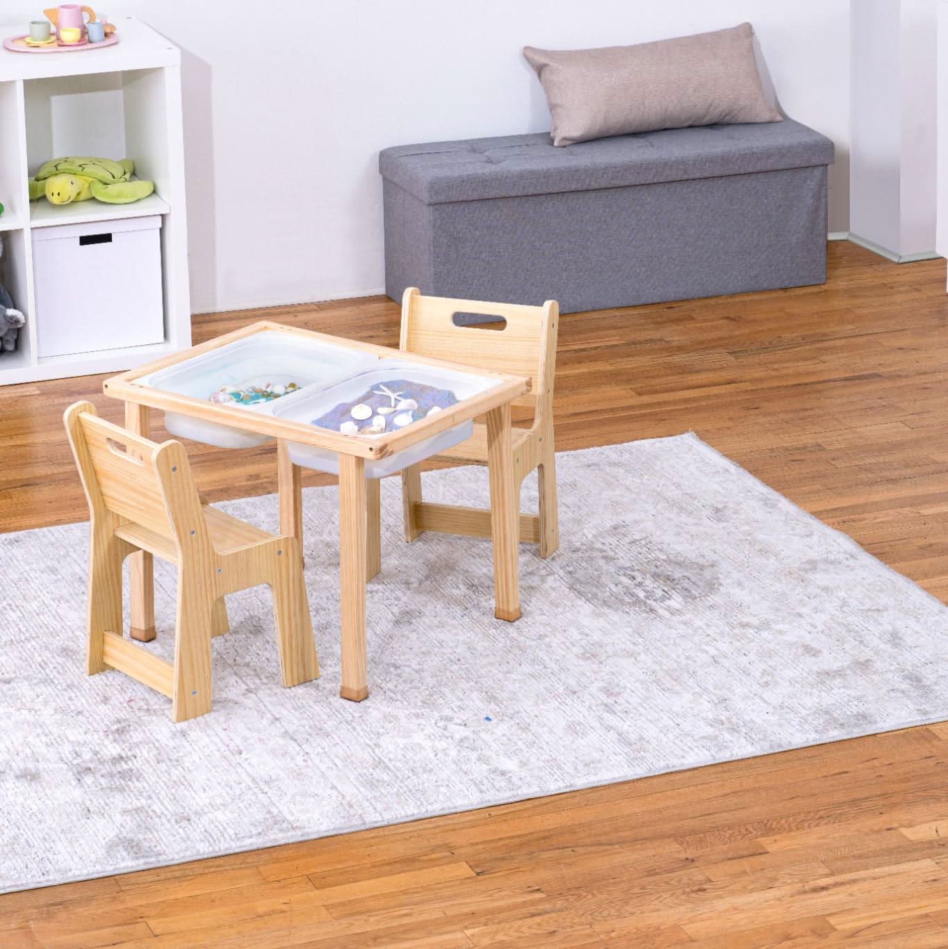 Wooden kids activity table set with chalkboard & storage - The Nurturing Nook