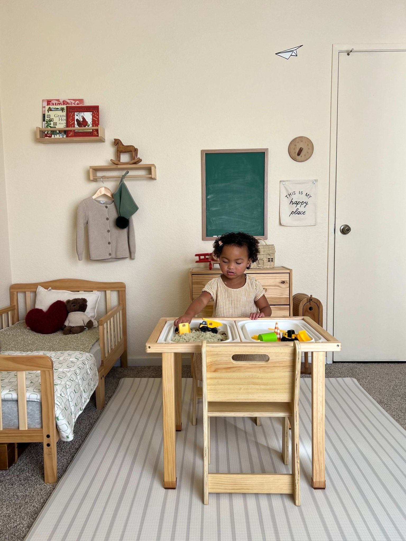 Wooden kids activity table set with chalkboard & storage - The Nurturing Nook