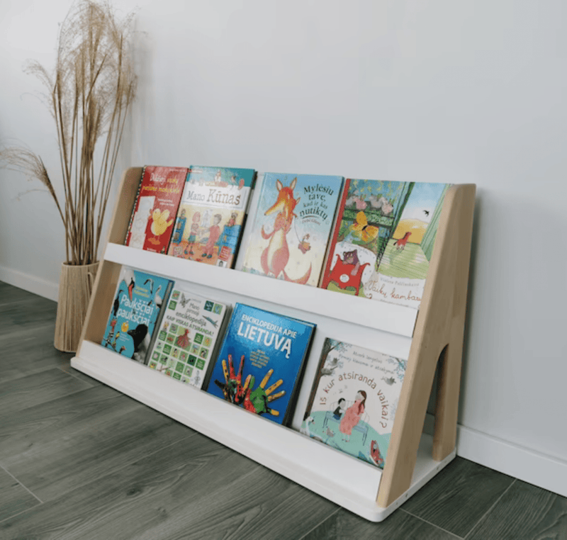 One Little Pine wooden Montessori bookshelf for kids