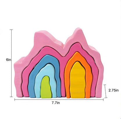 Wooden mountain rainbow stacker toy puzzle blocks - The Nurturing Nook