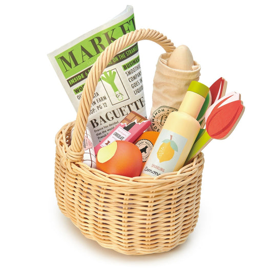 Wooden play grocery shopping basket – pretend play toy - The Nurturing Nook