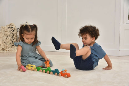 Wooden toy car set with peg doll figures - 10 piece set - The Nurturing Nook