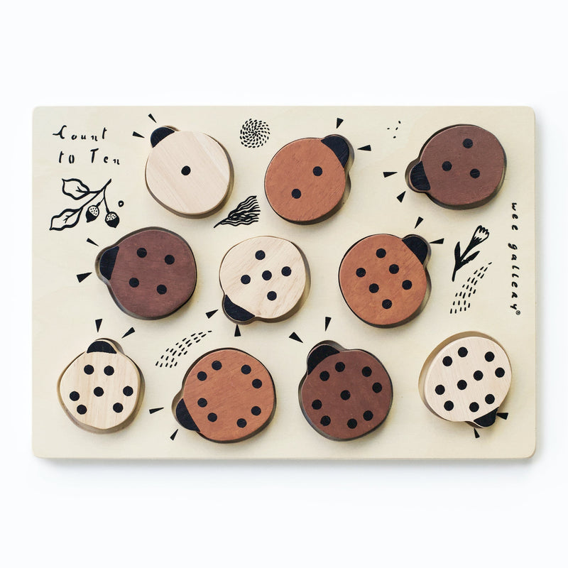 Wooden number tray puzzle - count from 1 to 10 ladybugs