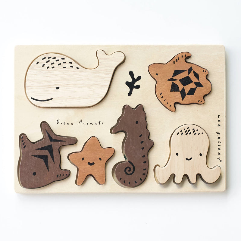 Ocean animals wooden tray puzzle learning toy for toddlers