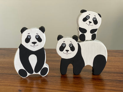 Wooden Panda Figurines Set of 3