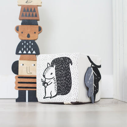 Woodland animals soft block – organic fabric sensory toy for babies - The Nurturing Nook