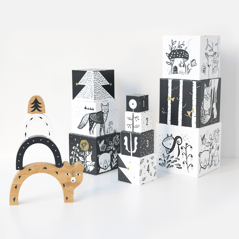 Woodland builder bundle - nesting blocks and bear puzzle