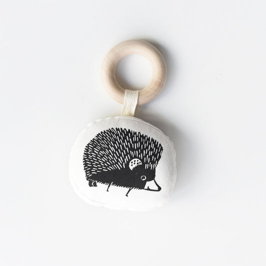 Woodland hedgehog organic cotton teether - The Nurturing Nook