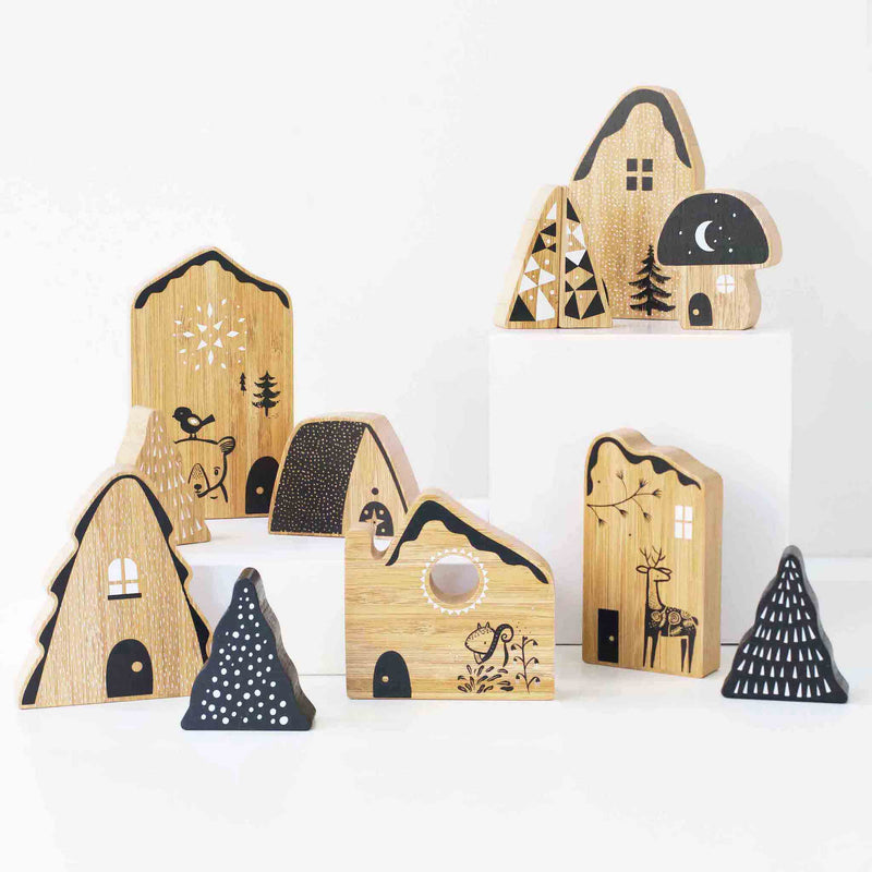 Woodland village bamboo blocks – 12-piece pretend play set
