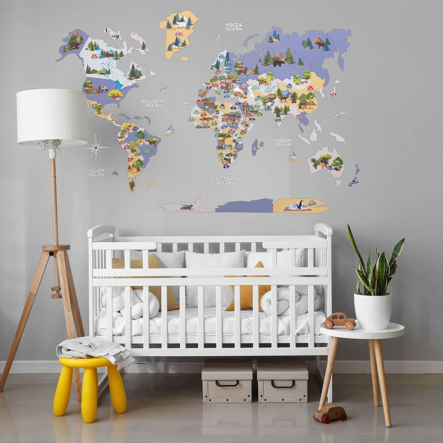 Kids World Map Khaki