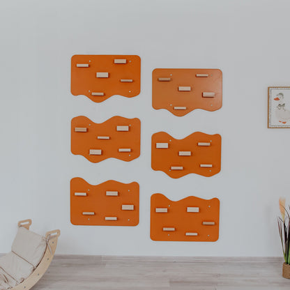 Indoor Rock Wall with Cloud-Shaped Panels & Wooden Climbing Holds for Kids 3-10